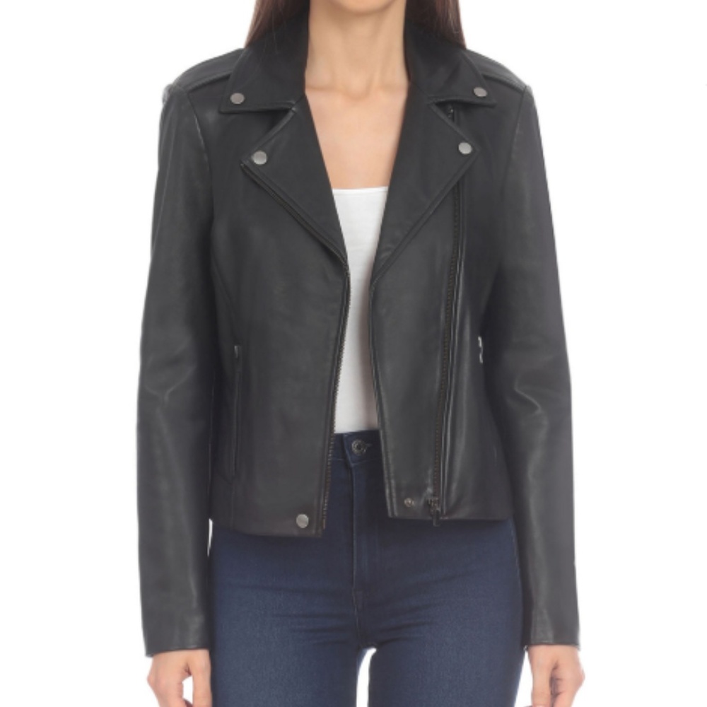 Badgley Mischka Basic Leather Biker Jacket